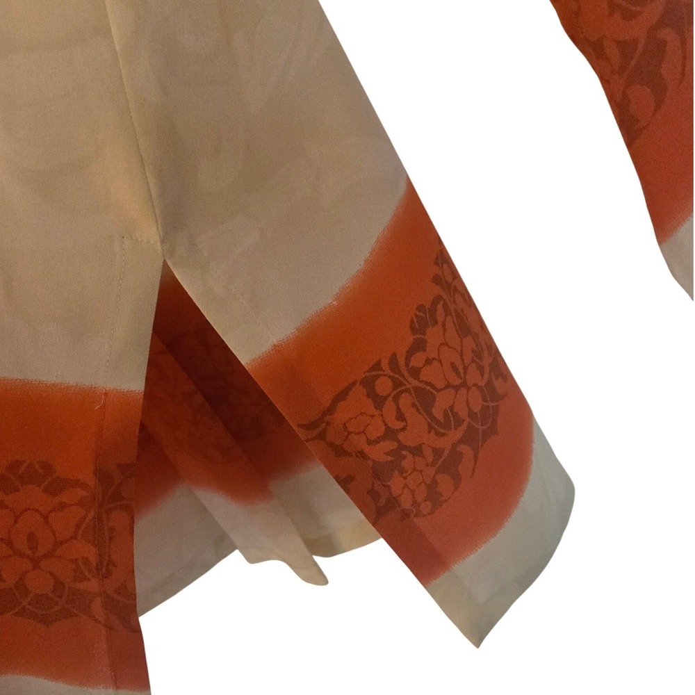 Harari 100% Silk Floral Blouse Hidden Button Cream Orange Size L - Picture 14 of 16